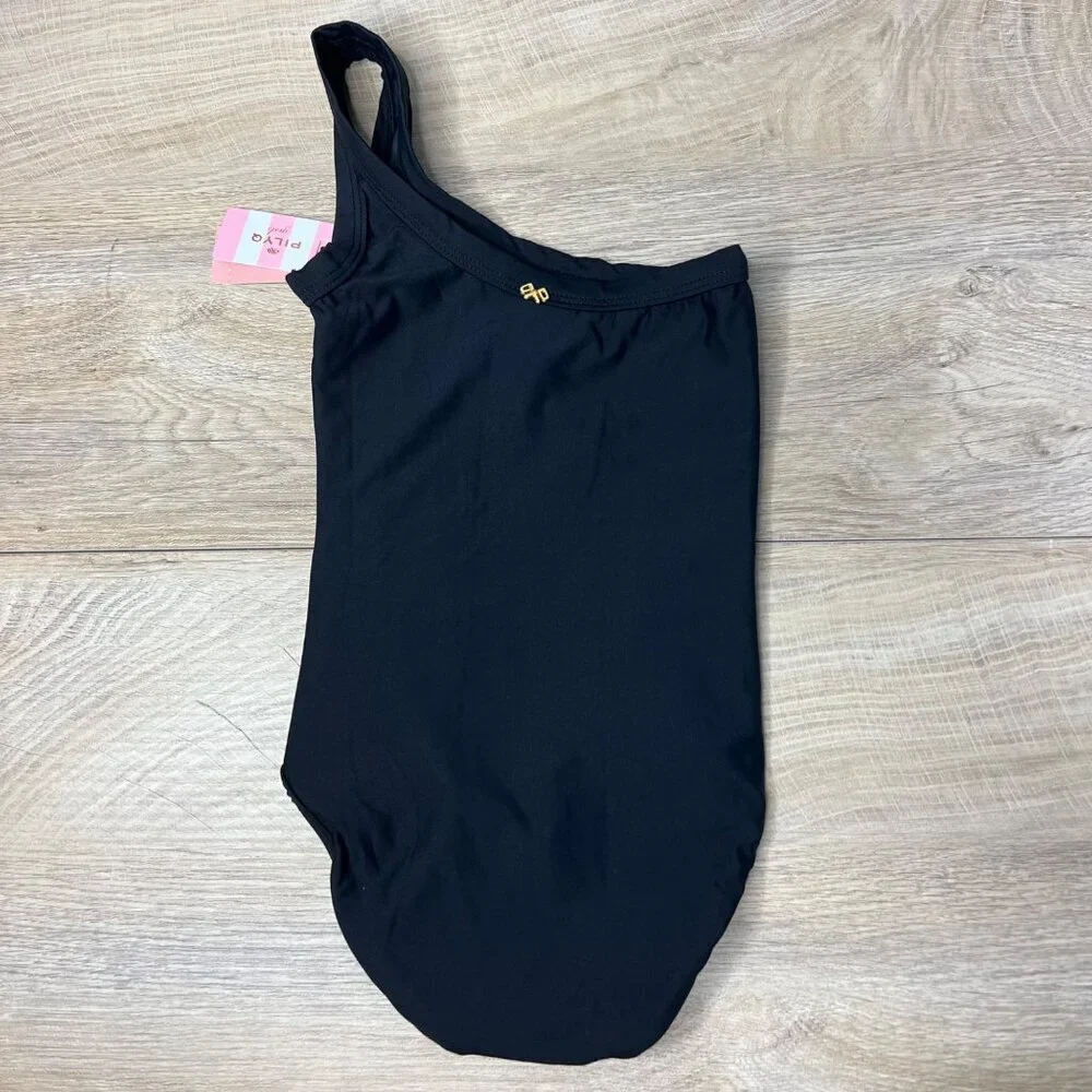 NWT Pilyq Girls One Shoulder One Piece Swimsuit Black Rainbow Metallic Size 4‎